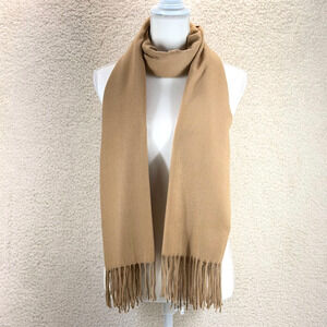 Sky Cashmere 100% Virgin Wool Camel Scarf Shawl Fringe Soft Preppy Outdoor Cozy